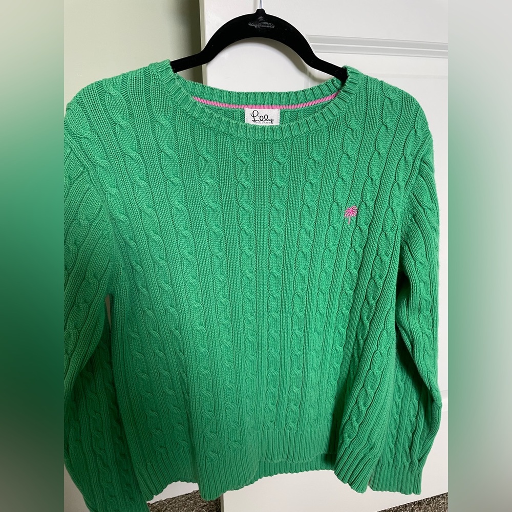 LILLY PULITZER Kelly Green Cable Knit Sweater, Large